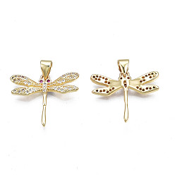 Clear Brass Micro Pave Cubic Zirconia Pendants, with Real 18K Gold Plated Brass Findings, Nickel Free, Autumn Pendants, Dragonfly, Clear, 18x21.5x3mm, Hole: 3x5mm