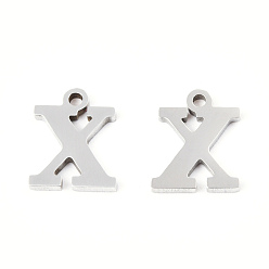 Letter X 201 encantos de acero inoxidable, alfabeto, letter.x, 8.5x7x1 mm, agujero: 1 mm