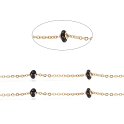 Black Stainless Steel Satellite Chains, with Enamel Beads and Spool, Soldered, Long-Lasting Plated, Flat Round, Golden, Black, 1.5x1.2x0.3mm, about 32.8 Feet(10m)/roll