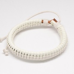 Blanc Cuir style décontracté unisexe à la mode enveloppé bracelets en cuir PU, avec cordon ciré, blanc, 54mm
