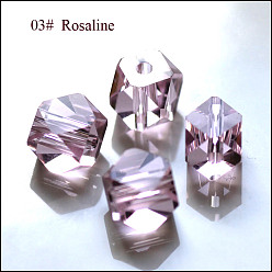 Pink Имитация Австрийские кристаллические шарики, класс AAA, граненые, безугловые кубические бусины, розовые, 6x5.5x5.5 мм, отверстие : 0.7~0.9 мм