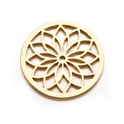 Golden Flat Round with Flower 304 Stainless Steel Beads, Golden, 35mm, Hole: 2mm