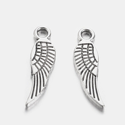 Antique Silver Tibetan Style Alloy Wing Charms, Lead Free & Cadmium Free, Antique Silver, 17x5x1mm, Hole: 2mm, about 2530pcs/1000g