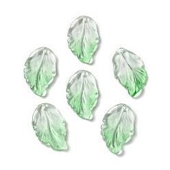 Green Dyed & Heated Glass Pendants, Feather Leaf, Green, 28x17x3.5mm, Hole: 1.2mm