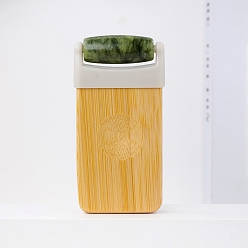 Xiuyan Jade Rouleaux faciaux à une extrémité en jade naturel xiuyan, masseur de visage, avec manche en bambou, 90x45mm