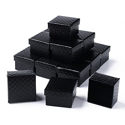 Black Square Cardboard Ring Boxes, with Sponge Inside, Black, 2x2x1-3/8 inch(5x5x3.5cm)