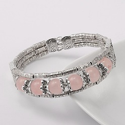 Розовый Кварц Тибетский стиль античный серебряный сплав природного розового кварца драгоценный камень браслеты, 51 мм