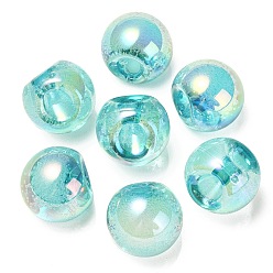 Cyan Placage uv perles acryliques irisées arc-en-ciel, ronde, top foré, cyan, 20x20x20mm, Trou: 3mm