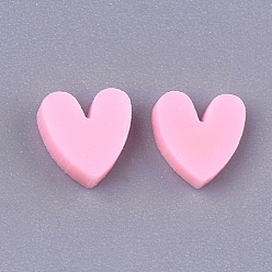 Бледно-Розовый Ручной полимерной глины украшения искусства ногтя, Модные уходу за ногтями, без отверстия , сердце, розовый жемчуг, 4~6x4~5x1~2 мм