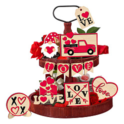 Rouge Ensembles de décoration de plateaux à plusieurs niveaux en bois pour la Saint-Valentin, pour anniversaire de mariage, fête commémorative, décoration de bureau à domicile, rouge, 52x43mm
