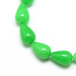 Verde Primavera Hilo de abalorios/cuentas de jade natural, teñido, lágrima, primavera verde, 14~15x10 mm, agujero: 1.5 mm, sobre 28 unidades / cadena, 15.75 pulgada