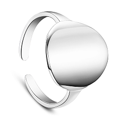 Platinum SHEGRACE Simple Design Rhodium Plated 925 Sterling Silver Cuff Rings, Open Rings, with Disc, Platinum, 18mm