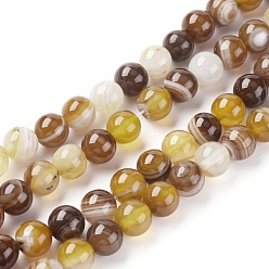 BurlyWood Natural Striped Agate/Banded Agate Beads Strands, Dyed & Heated, Round, BurlyWood, 10mm, Hole: 1.2mm, about 37pcs/strand, 14.65 inch(37.2cm)