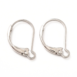 Real Platinum Plated Brass Leverback Earring Findings, with Loop, Real Platinum Plated, 16x12x2mm, Hole: 1.5mm, Pin: 0.5mm