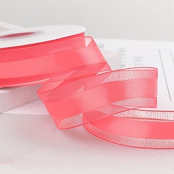 Salmon Polyester Organza Ribbons, Garment Accessories, Gift Wrapping Ribbon, Salmon, 1 inch(25mm), about 49.21 Yards(45m)/Roll