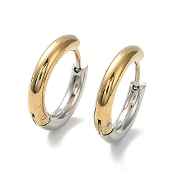 Golden & Stainless Steel Color Ion Plating(IP) Two Tone 304 Stainless Steel Huggie Hoop Earrings, with 316 Surgical Stainless Steel Pins for Women, Golden & Stainless Steel Color, 9 Gauge, 17x18x3mm