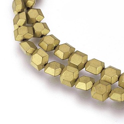 Golden Plated Electroplated Non-magnetic Synthetic Hematite Beads Strands, Frosted, Hexagon, Golden Plated, 6x6x3mm, Hole: 1mm, about 72pcs/strand, 15.94 inch(40.5cm)