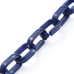 Темно-Синий Акриловые кабельные цепи ручной работы, Стиль имитация драгоценных камней, Плоско-овальные, темно-синий, Коннекторы : 18.5x11.5x4.5 мм, около 39.37 дюйм (1 м) / прядь