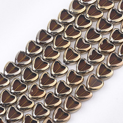 Saddle Brown Electroplate Glass Beads Strands, Edge Plated, Heart, Saddle Brown, 10x10x4mm, Hole: 1mm, about 30pcs/strand, 11.4 inch