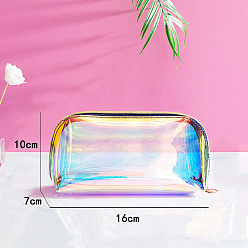 Colorful Laser Portable PVC Transparent Waterpoof Makeup Storage Bag, Multi-functional Wash Bag, with Pull Chain, Colorful, 7x16x10cm