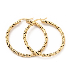 Golden 303 Stainless Steel Twist Rope Hoop Earrings with 316 Stainless Steel Pins for Women, Golden, 40x3mm, Pin: 0.7mm