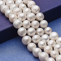 Blanc Brins de perles de culture d'eau douce naturelles, pomme de terre, blanc, 9~11x9~10mm, Trou: 0.5mm, Environ 39 pcs/chapelet, 14.76 pouce (37.5 cm)