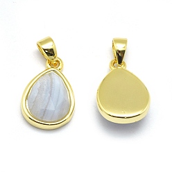 Blue Lace Agate Natural Blue Lace Agate Pendants, with Golden Tone Brass Findings, teardrop, Faceted, 14.5x9.5x5mm, Hole: 2.5x3.5mm