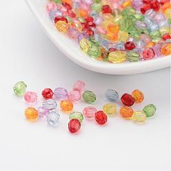 Mixed Color Dyed Transparent Acrylic Beads, Faceted Round, Mixed Color, about 4mm in diameter, hole:1mm about 13000pcs/500g