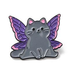 Purple Cat with Butterfly Wing Enamel Pins, Black Alloy Badge for Women, Purple, 25.5x30x1.3mm