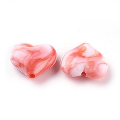 Tomato Acrylic Imitation Gemstone Beads, Heart, Tomato, 20x23x8~8.5mm, Hole: 2.5~2.8mm, about 230pcs/500g