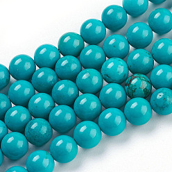Turquoise Brins de perles de magnésite naturelle, teint, ronde, turquoise, 8mm, Trou: 1mm, Environ 50 pcs/chapelet, 15.74 pouce