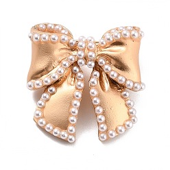 Blanc Broche imitation perle nœud papillon, Épinglette en alliage de zinc pour femmes robe châle, or et de lumière, blanc, 31x30x13.5mm, pin: 0.6 mm