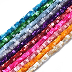 Mixed Color Natural Trochus Shell Beads Strands, Dyed, Flat Round/Disc, Heishi Beads, Mixed Color, 4x2mm, Hole: 0.8mm, about 154~160pcs/strand, 14.96~15.75 inch(38~40cm)