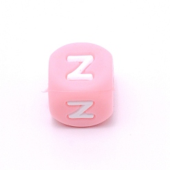 Letter Z Силиконовые бусины с алфавитом для изготовления браслетов или ожерелий, стиль письма, розовый куб, letter.z, 12x12x12 мм, отверстие : 3 мм
