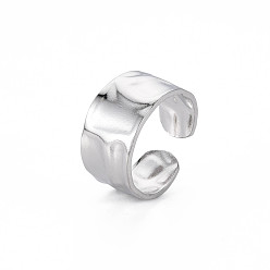 Color de Acero Inoxidable 304 anillo de puño de acero inoxidable martillado, anillo abierto de banda ancha para mujer, color acero inoxidable, tamaño de EE. UU. 7 (17.3 mm)