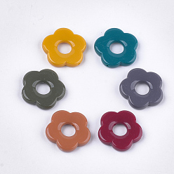 Mixed Color Opaque Acrylic Pendants, Flower, Mixed Color, 26x26.5x4.5mm, Hole: 1.6mm