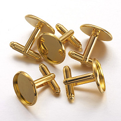 Golden Brass Cufflinks, Cuff Button, with Tray, Golden, 18x18mm, Tray: 16mm