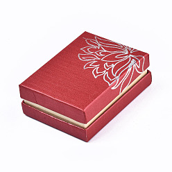 Red Cardboard Jewelry Set Box, for Ring, Earring, Necklace, with Sponge Inside, Rectangle, Red, 9x6.8x3.3cm
