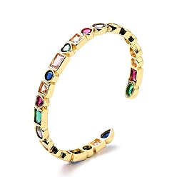 Coloré Bracelet manchette ouvert géométrie zircone cubique, bijoux en laiton plaqué or véritable 18k pour femmes, sans cadmium et sans nickel et sans plomb, colorées, diamètre intérieur: 2-3/8 pouce (5.9 cm)