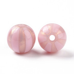 Pink Непрозрачные акриловые бусины, блеск порошок, круглый с узором в полоску, розовые, 15.5x15 мм, отверстие : 3 мм
