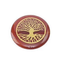 Red Agate Natural Red Agate Carved Tree of Life Pattern Flat Round Stone, Pocket Palm Stone for Reiki Balancing, Home Display Decorations, 30mm