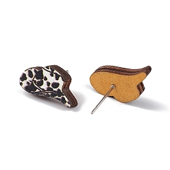 Hat Natural Wood Stud Earrings, 316 Stainless Steel Jewelry for Women, Hat Pattern, 9x17.5mm, Pin: 0.6mm