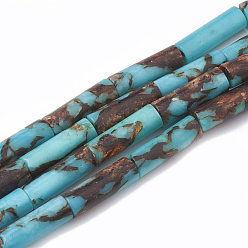 Synthetic Turquoise Assembled Bronzite and Synthetic Turquoise Beads Strands, Column, 12~13x4~4.5mm, Hole: 1~1.2mm, about 30pcs/strand, 15.9 inch