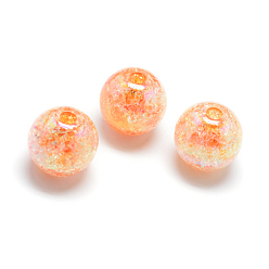 Dark Orange Crackle Style Acrylic Beads, AB Colour, Inside Color, Round, Dark Orange, 20mm, Hole: 2.5mm, about 110pcs/500g