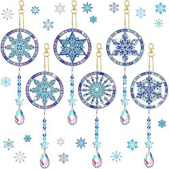 Plano Redondo Kits de atrapasueños de pintura artística con diamantes navideños, Llaveros con campanillas de viento con pinturas de diamantes 5d, Kits de arte de diamantes diy, adornos colgantes para el jardín de su casa, plano y redondo, 270 mm