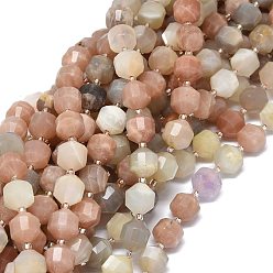Multi-Moonstone Natural Multi-Moonstone Beads Strands, Bicone, Double Terminated Point Prism Beads, Faceted, with Seed Beads, 7~8x7~8mm, Hole: 0.8mm, about 38pcs/strand, 15.35 inch(39cm)