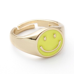 Зелено-Желтый Регулируемые кольца на палец с эмалью из латуни, долговечный, улыбающееся лицо, реальный 18 k позолоченный, зеленый желтый, размер США 7 1/4 (17.5 мм)