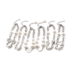 Motifs Mixtes Ccb perles & 304 bracelet à maillons en acier inoxydable pour femme, couleur inox, motifs mixtes, pendentif: 14~20x14~15x0.7~1.4 mm, 6-7/8~7-1/4 pouce (17.5~18.5 cm)