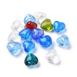Mixed Color Handmade Silver Foil Glass Beads, Heart, Mixed Color, 15x15x10mm, Hole: 1~2mm