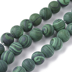 Malachite Synthetic Malachite Beads Strands, Frosted, Round, 4mm, Hole: 0.6mm, about 95pcs/strand, 14.57 inch(37cm)